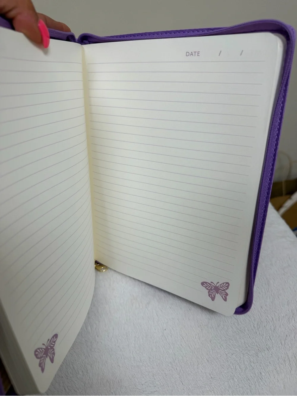 Purple Butterfly Journal with Protective Zip Covering